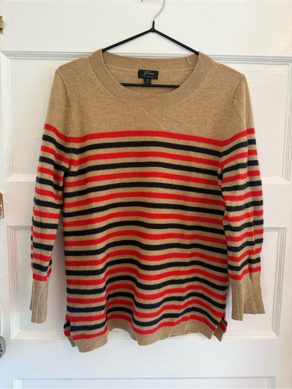 100% cashmere J. Crew Tan Striped Crewneck Sweater